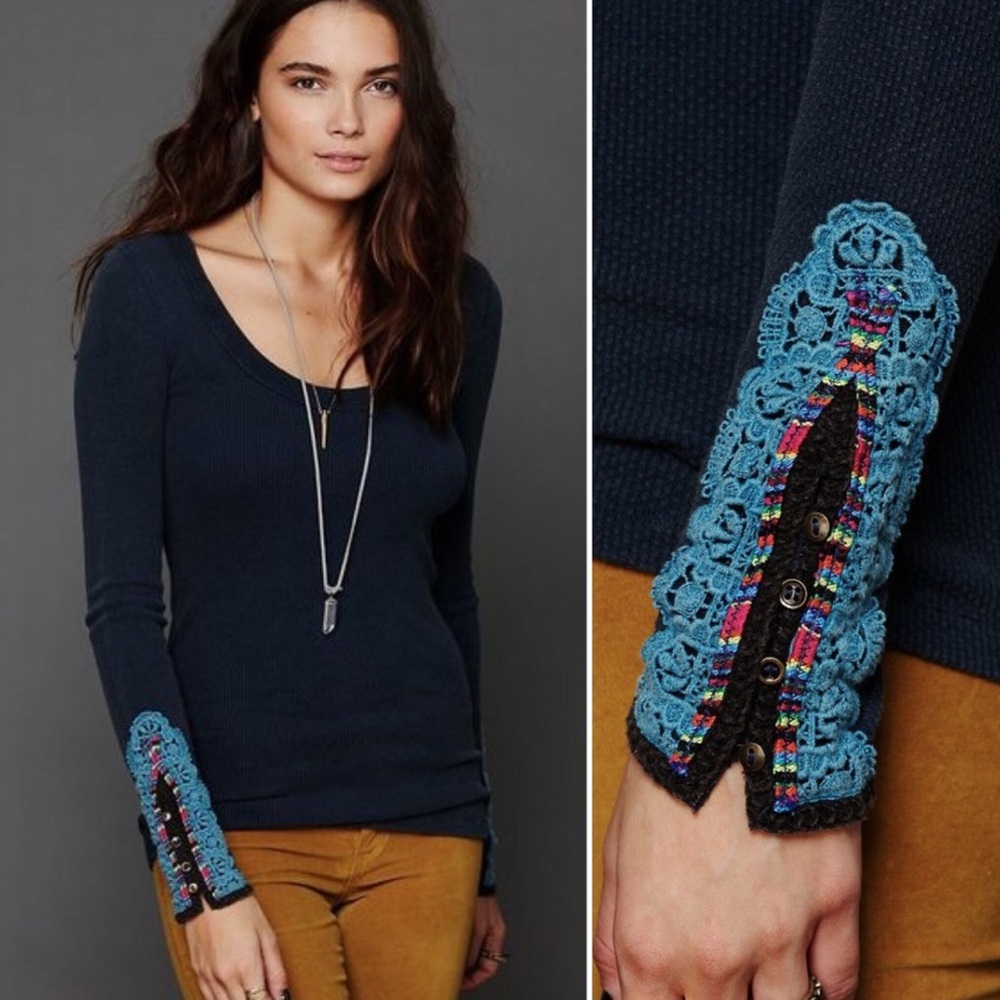 Free People Fiesta Cuff Thermal Size XS Navy Blue